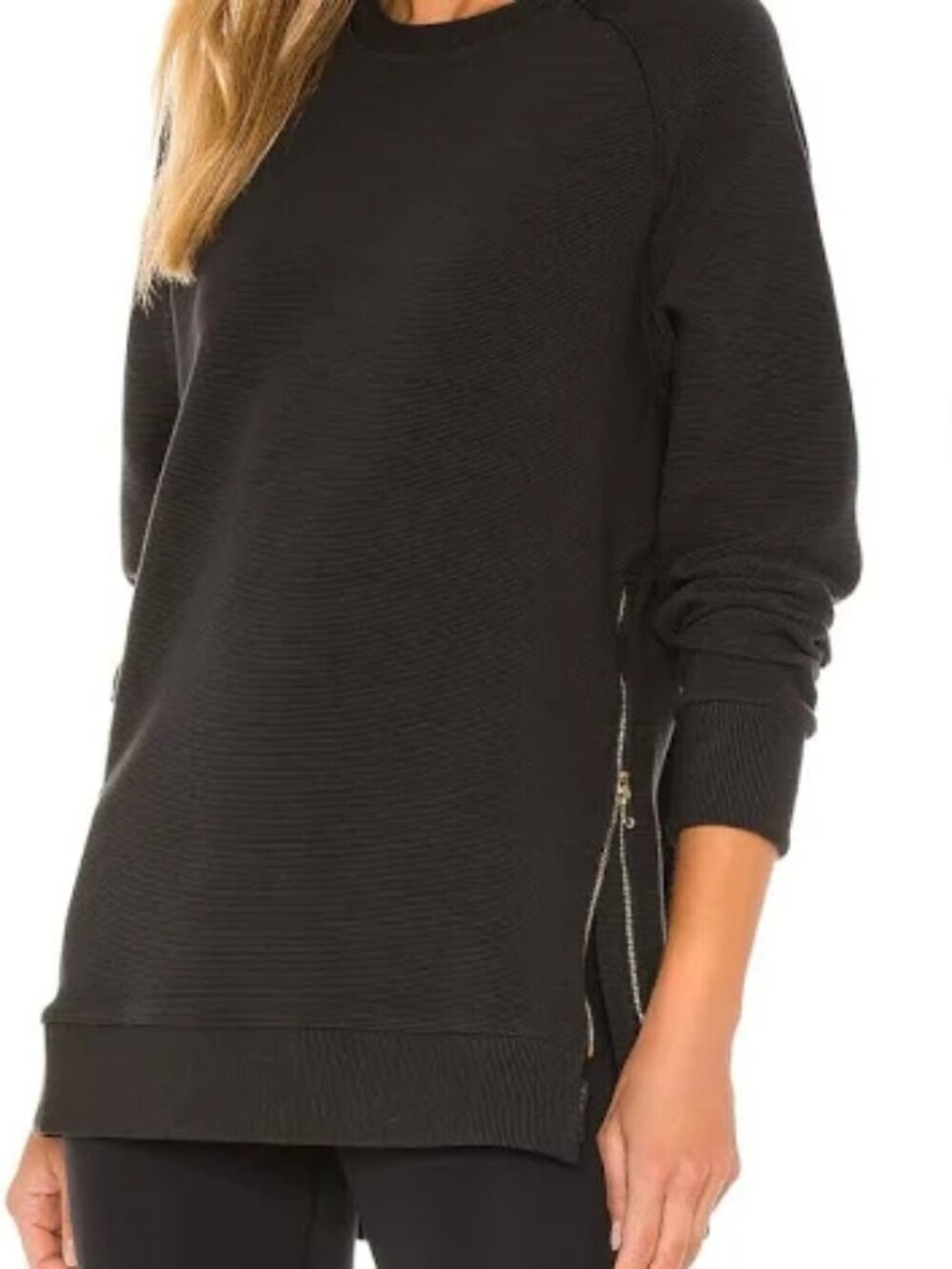 Varley Manning Tunic Pullover Top Sweatshirt Cotton Ribbed Knit Black Size Large